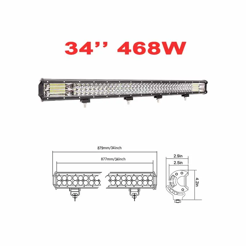 " 20" 3" 34 дюймов 3 ряд Светодиодный светильник для внедорожника 4x4 4WD Atv 4WD Suv вождения мотоцикла светильник для грузовика светодиодный фонарь для работы авто лампа - Цвет: 34inch 468w