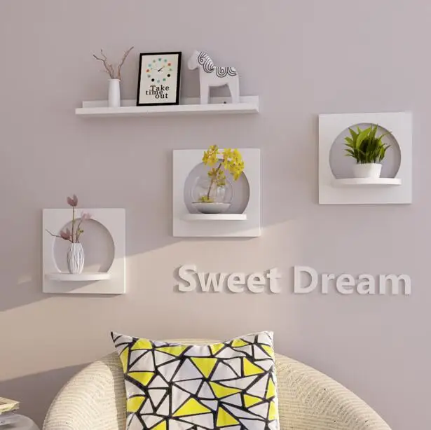 

European Style Wooden Creative Lattice Wall Shelf Wall stickers racks frame wall ornament 3D wood wall hanging for Living room