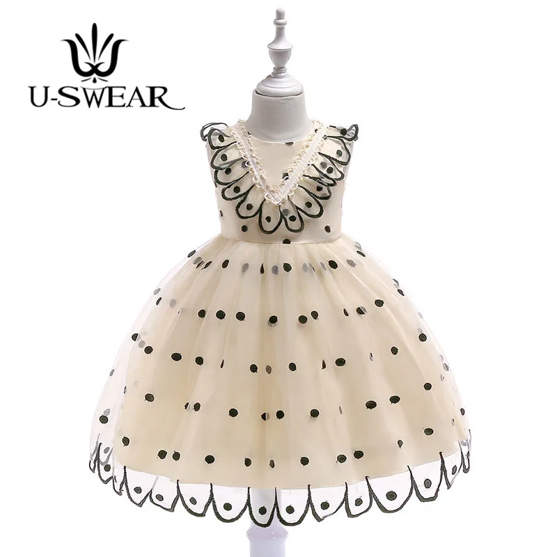 U-SWEAR 2020 New Arrival Kid Flower O-Neck Sleeveless Lace Black Dot Print Lolita Pageant Dresses For Girls Ball Gown Vestidos | Свадьбы и