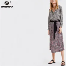 ROHOPO Женская леопардовая юбка миди с поясом и бантом, женские плиссированные макси юбки с принтом, Уличная Повседневная юбка для девочек# OYK9629