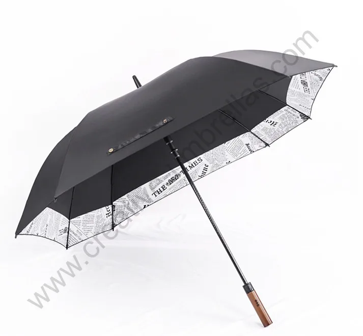 

135cm auto open solid wooden anti-thunder windproof golf umbrella double layer border linking square newspaper anti-uv canopy