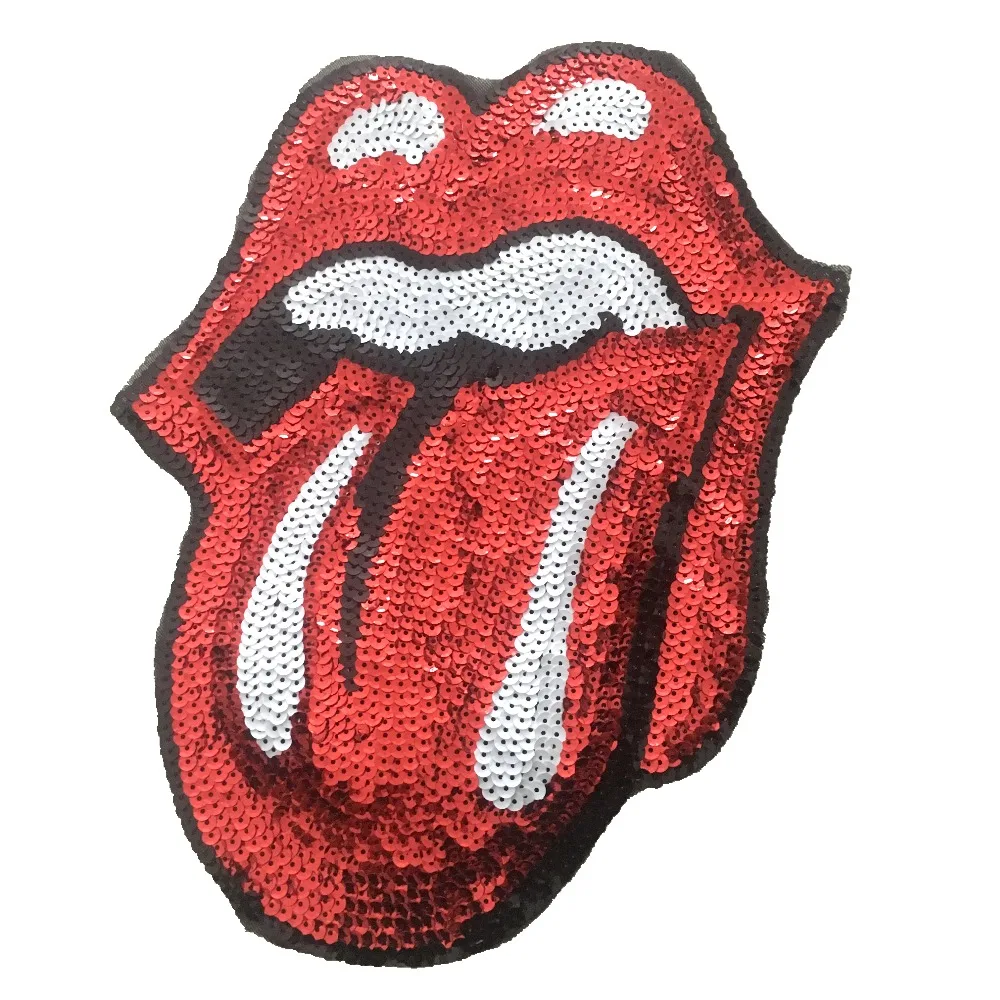 

New Large Red Lips Sequined Patches for Clothes DIY Sewing Repair 35 x28 cm Sequins Tongue Applique Patch Decoration 1piece