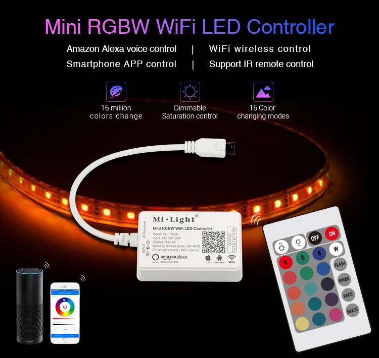 2,4G MiLight YL2S DC12V-24V wifi светодиодный пульт управления Amazon Alexa приложение для смартфона ИК-пульт дистанционного управления для RGBW светодиодные ленты