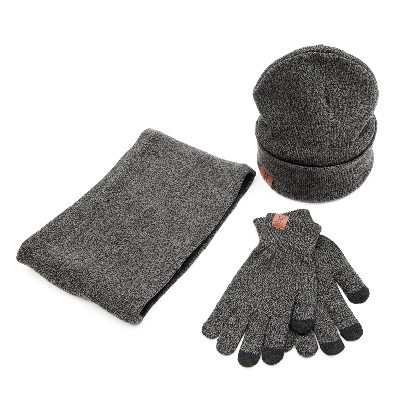 Maylisacc 3 шт. хлопок зима теплая вязаная шапка Кепки шарф с перчатки сенсорный экран Перчатки Горячая для Для женщин Для мужчин модный подарок