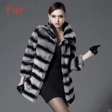 REROYFU роскошное пальто из натурального меха кролика рекс Женское зимнее Брендовое пальто с настоящий натуральный мех шиншиллы пальто