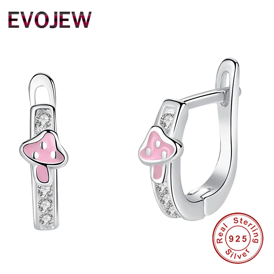 

EVOJEW 2019 925 Sterling Silver Lovely Pink Enamel Mushroom Stud Earrings Kids Girls Small CZ Earrings for Child Party Jewelry
