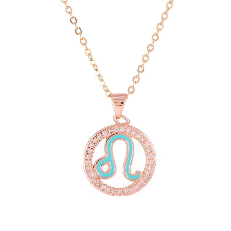 

Women Fashion 12 Zodiac Micro Pave CZ Rhinestone Round Circle Enamel LEO Signs Constellations Best Friends Pendants Necklaces
