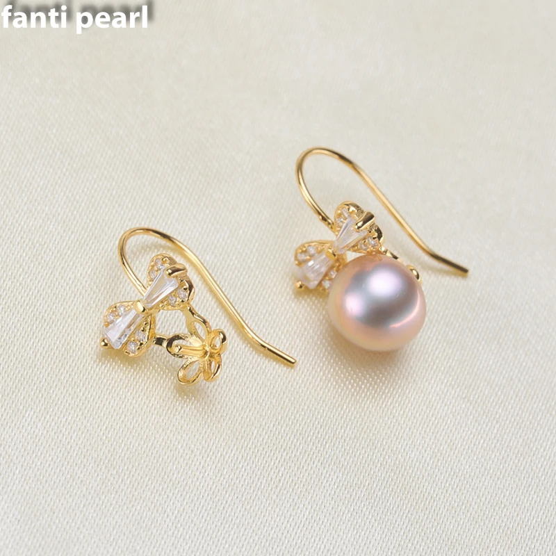

FANTI Real Natural freshwater pearl earring s925 sterling silver ear stud for women Natural pearl jewelry earring 7-9mm