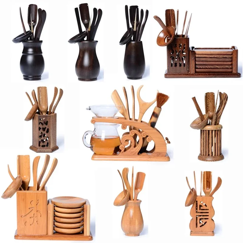 NOOLIM китайский бамбуковый чайный набор, нож для Пуэра, ложка, клипса, ситечко, винтажные чайные наборы кунг-фу ручной работы, аксессуары для церемонии