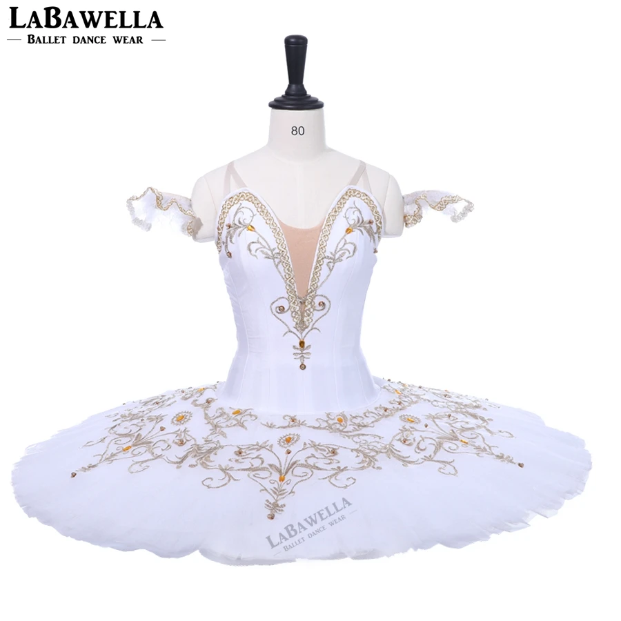 Competition Performance Tutu Women ballet costumes Adult Professional Ballet Tutu White Gold Classical Ballet Tutus BT9234C