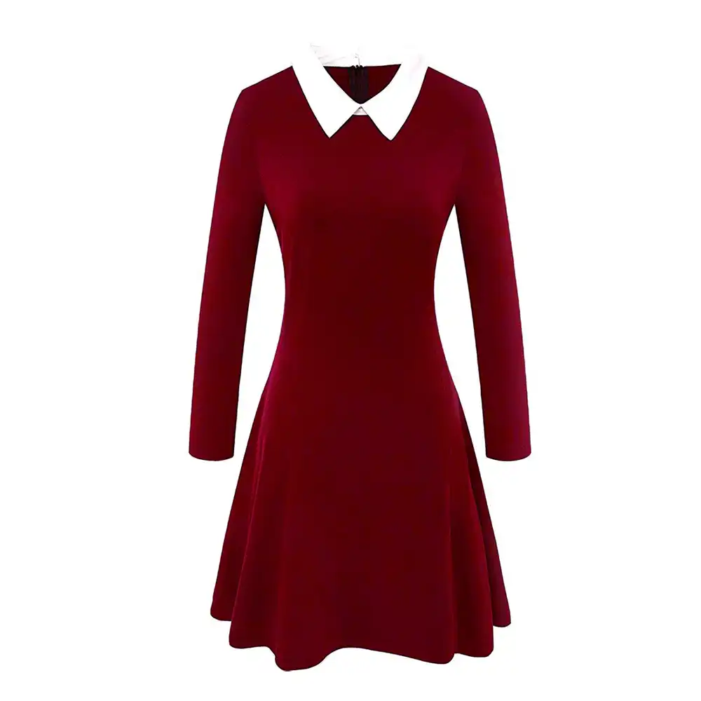 white collar red dress