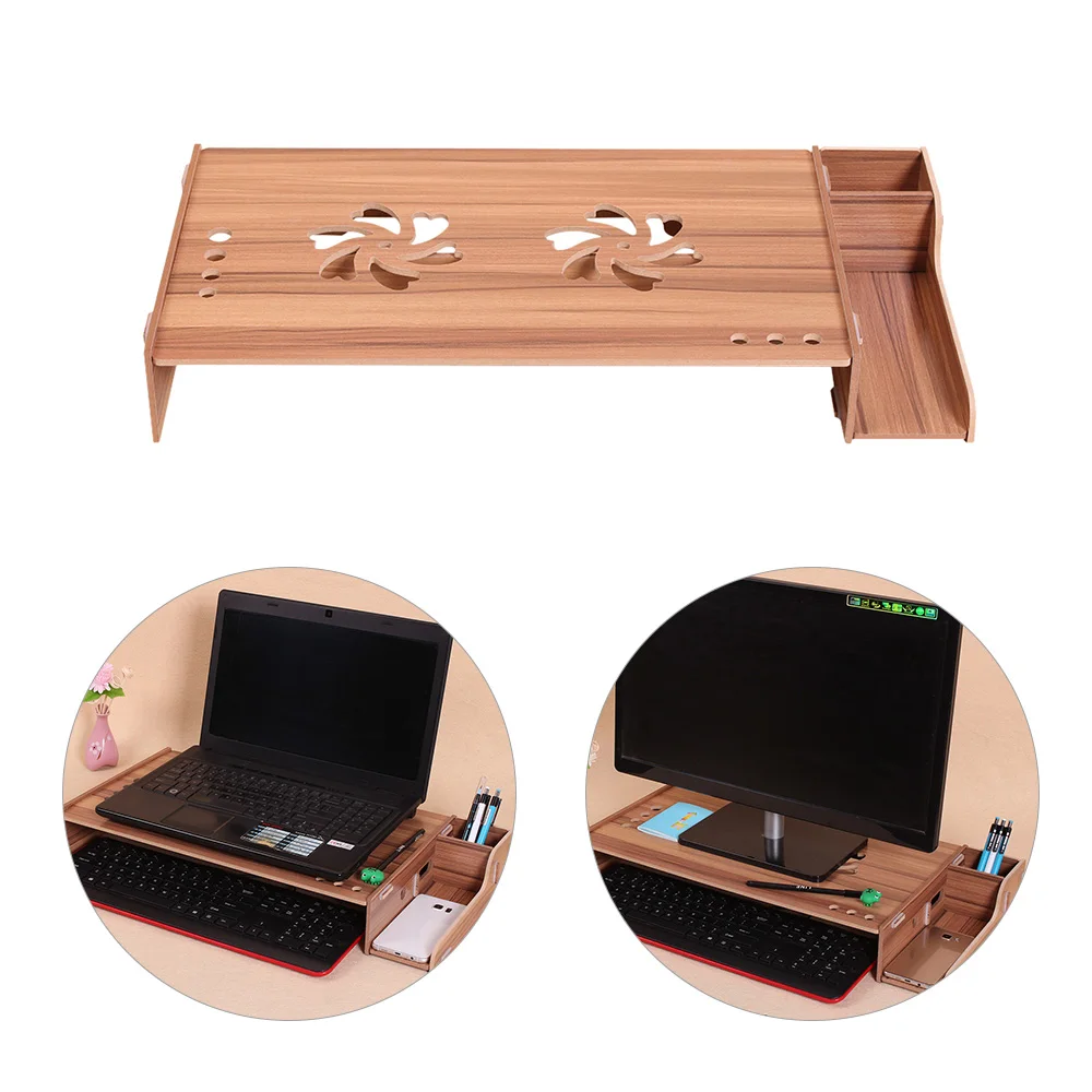 

Wood Computer Monitor Stand Riser Laptop Shelf Desk Organizer with Keyboard Storage Adjustable Height for Office School