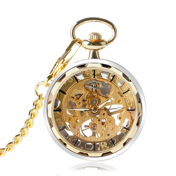 

Luxury Hand-winding Pocket Watches Steampunk Vintage Men Women Watch Cool Mechanical Open Face FOB Chain Pendant Christmas Gift