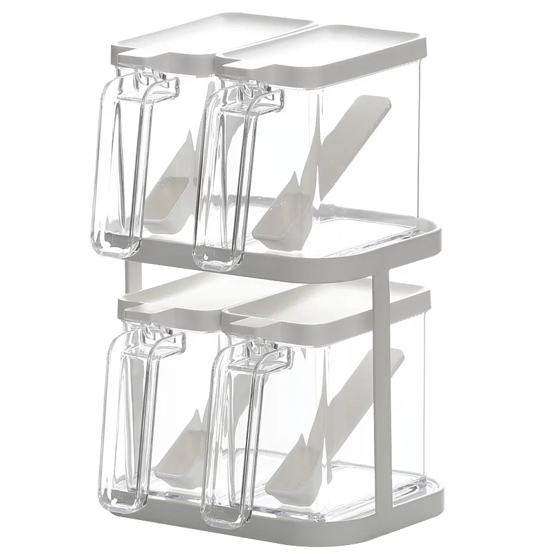 

4PCs Large Spice Box Transparent Seasoning Cans Sugar Salt Bottle With Iron Rack Household Supplies Kitchen Tools