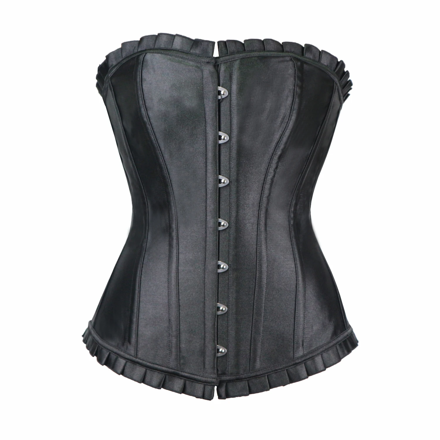 New Steel Boned Satin Corset Women Sexy Bustier Steel Boned Top Corset