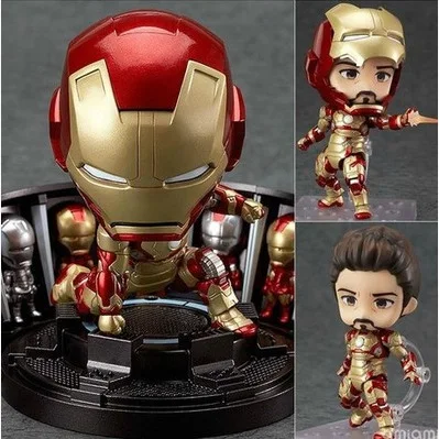 

Super Hero Iron Man 3 Mark 42 Tony Stark Set Cute Nendoroid 4" PVC Action Figure Collection Model Toy #349