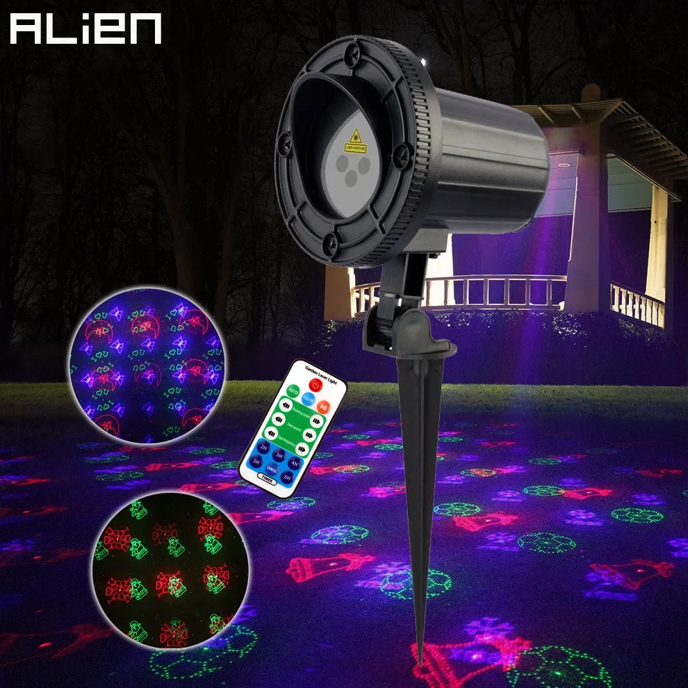 ALIEN Waterproof 12 RGB Xmas Patterns Christmas Outdoor Laser Lights Projector Moving Static