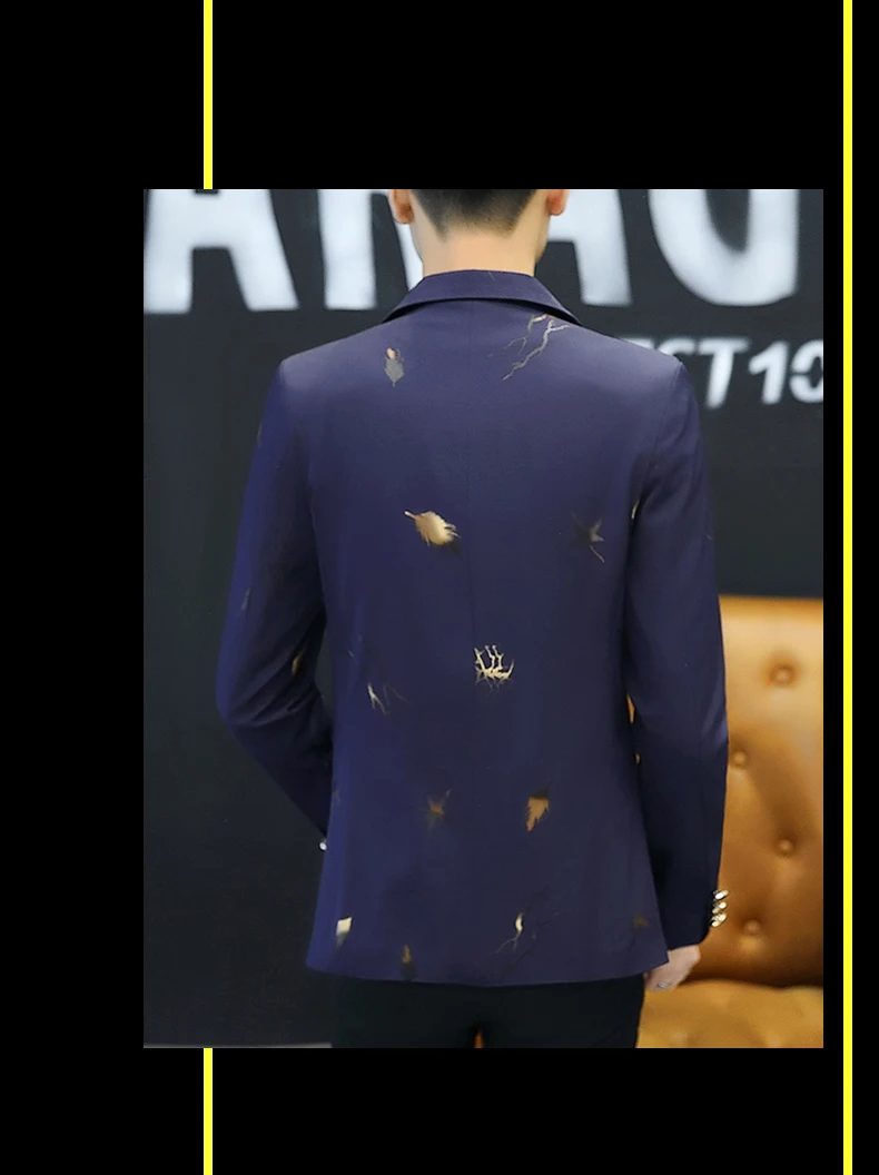Мужской приталенный Блейзер, Осенний классический пиджак с одной пряжкой, Корейская версия, с принтом, деловой Повседневный красивый Молодежный модный пиджак