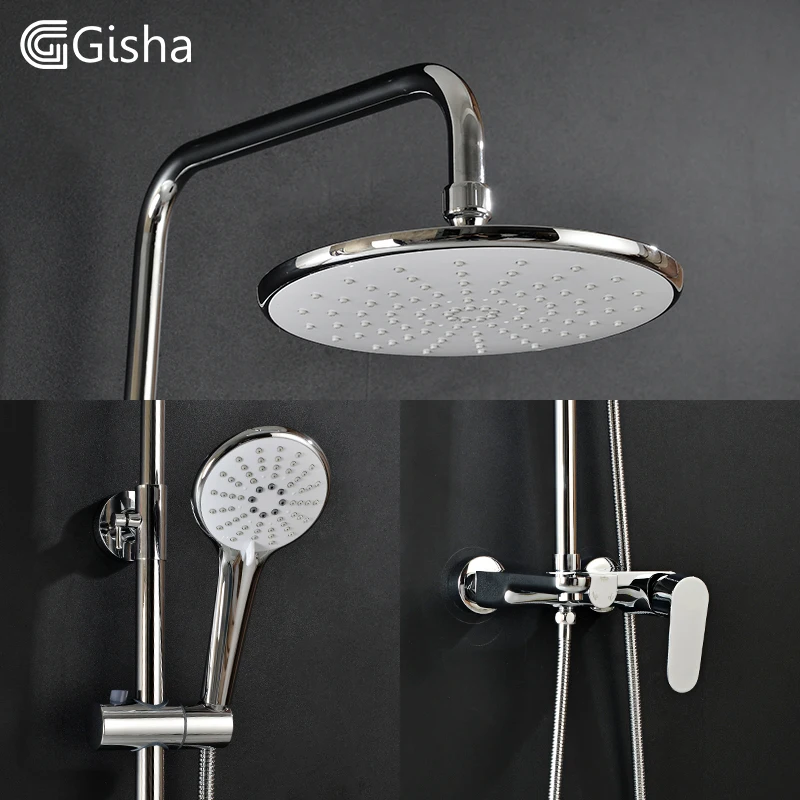 Koop Gisha Bad Douche Kranen Set Bad Mengkraan Bad Regendouche Kraan Badkamer Douchekop Chrome Messing Douche Bar G5006