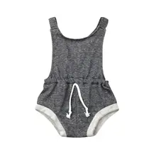 Детский серый комбинезон без рукавов; летние комбинезоны на подтяжках для маленьких мальчиков и девочек; Детские повседневные короткие костюмы с открытой спиной