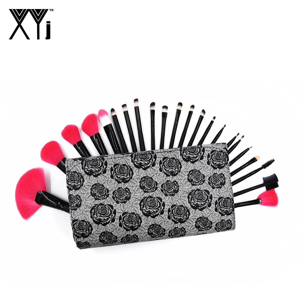 

22 Pcs/Set Makeup Brush Pro Make up Brushes Set For Face Foundation Powder Eyeshadow Eyebrown Lash Curler with Rose Pattern Bag