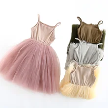 2017 New Baby Girls Sling Ball Dresses Knit Cotton Mesh Vest Ballet Tutu Dress Summer Girl Party Vestidos 2-9Years DQ360