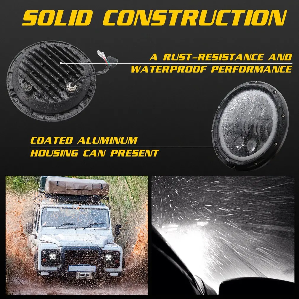 

500w 7 Inch Round Led Angel Eye Wrangler Headlights Off-road Work Light Eight Eyes And Eight Beads