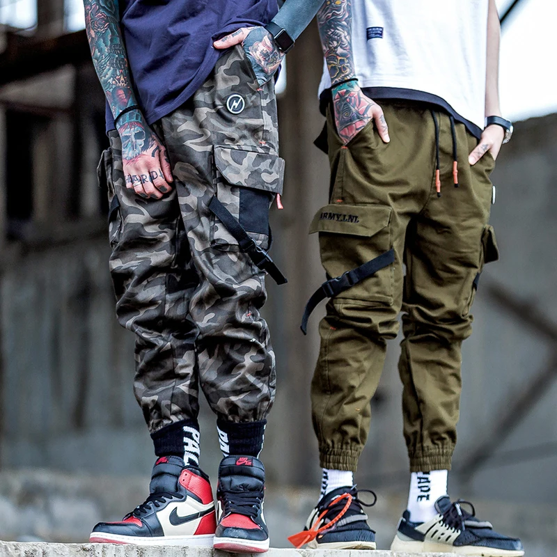 

Men Ribbons Color Block Camouflage Pocket Cargo Pants 2019 Harem Joggers Harajuku Sweatpant Hip Hop Trousers