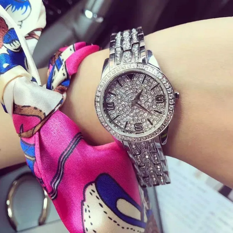 2016 Women Rhinestone Watches Rose Gold Dress Watches Full Diamond Crystal Women s Luxury Watches Female