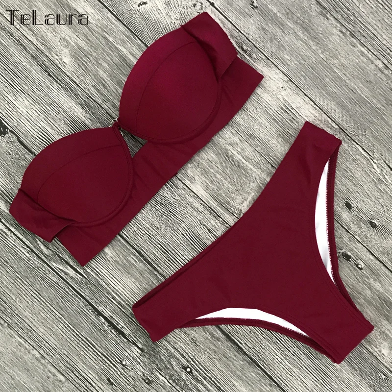 TeLaura 2018 Sexy Bikini traje de baño mujeres traje de baño Push Up vendaje Bikini conjunto ahuecado playa Biquini traje de baño femenino