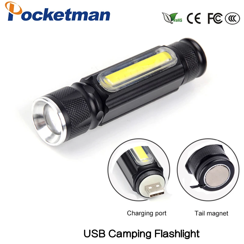 

USB Led Flashlight Magnet Camping Lamp T6+COB Torch Rechargeable Led Lantern 4 Mode Waterproof Zoom 18650 Battery Flashlight