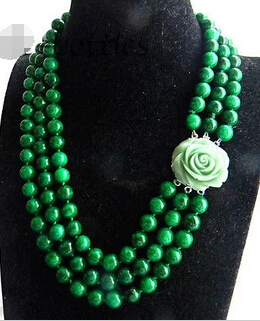 

DD Wholesale FREE SHIPPING >>>> 3Strands 19'' 10mm Round Malachite Necklace