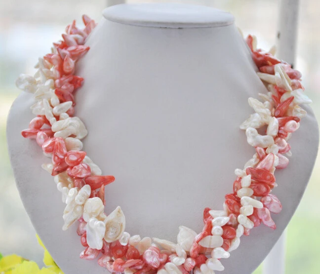 

2strands 20mm white pink baroque Tail freshwater pearl necklace 48inch