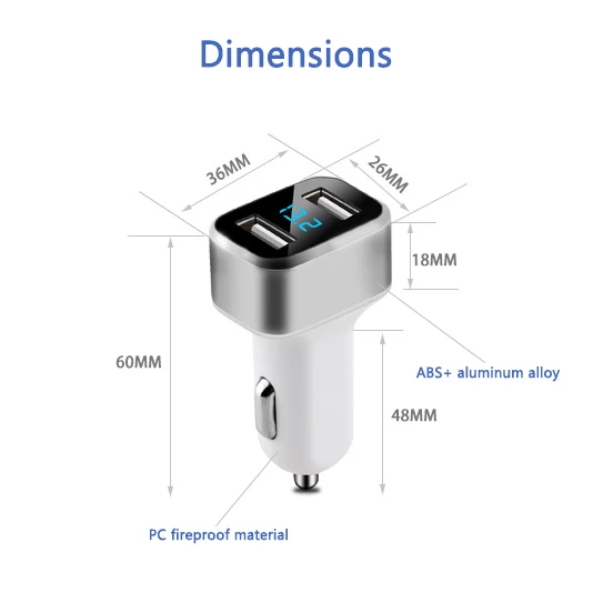 Dual USB Автомобильное Зарядное устройство адаптер 3.1A цифровой светодиодный Напряжение/ток Дисплей авто автомобиль из металла Зарядное устройство для смартфонов/ планшет