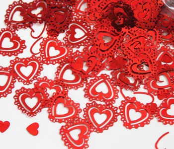 

Vintage wedding reception Table damask red heart Confetti Decoration engagement ruby 40th anniversary decorate kits