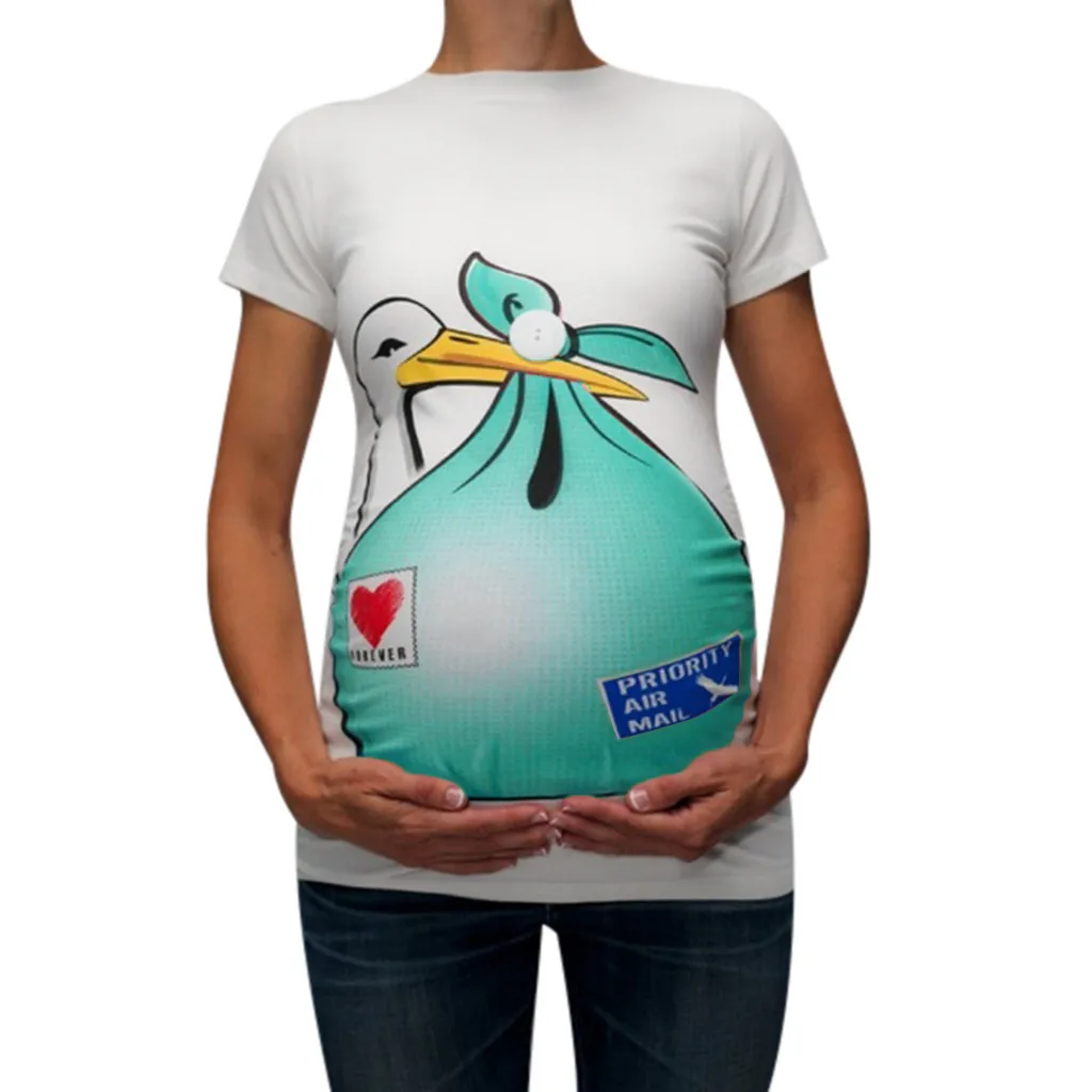 MUQGEW Одежда для беременных Милая Повседневная футболка с забавным принтом и короткими рукавами для беременных Топы ropa embarazada verano# y3 - Цвет: Mint Green