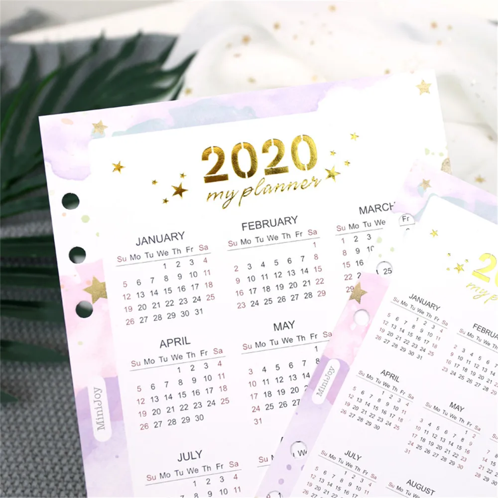 

2020 Calendar Colorful Separator Pages 6 Holes Planner Index Paper Loose-Leaf Notebook Dividers Scrapbooking Paper Crafts A5/A6