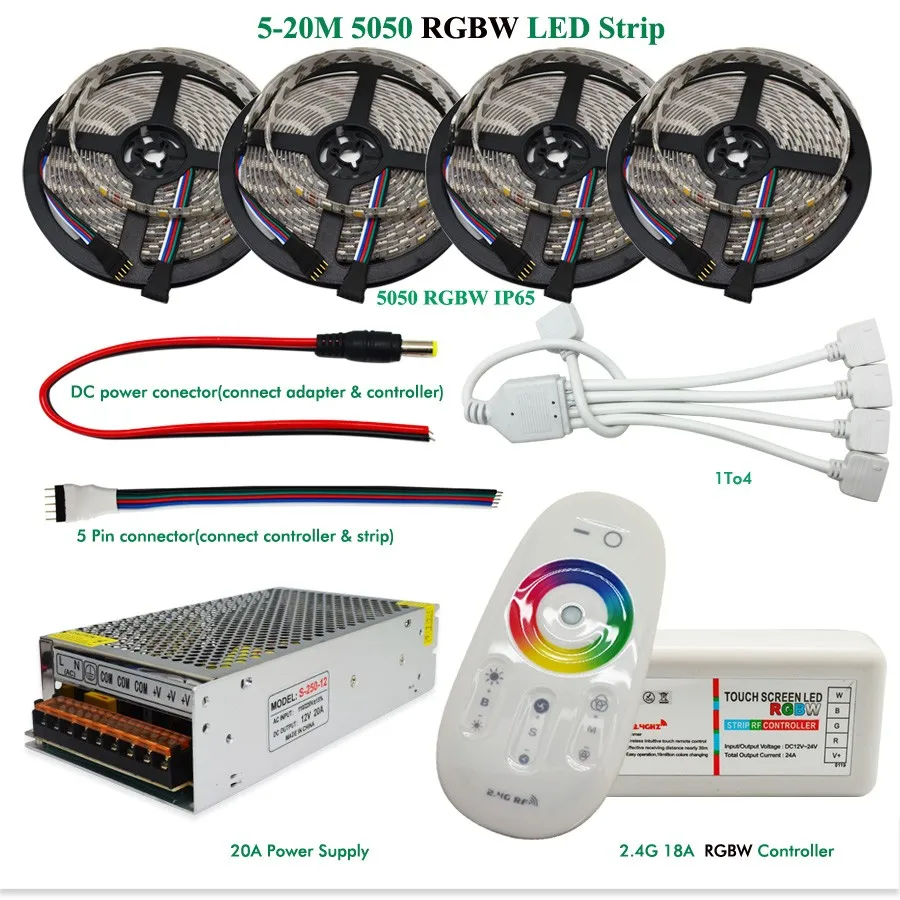 DC12V 5050 Светодиодные ленты Водонепроницаемый RGB RGBW светодио дный света Гибкая лента + Touch Пульт дистанционного управления + 12 В Мощность adapter