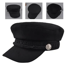 Зимние шапки для женщин, Зимняя кепка шерстяная шапка, Женская Бейсболка с пуговицами, козырек от солнца, шапка Gorras Casquette, черная Осенняя Boina Bone