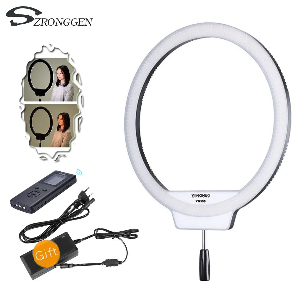 

Yongnuo YN308 + Power Adapter + Remote Controller Bi-color 3200K-5500K CRI95+ Led Ring Video Selfie Fill Light Lighting