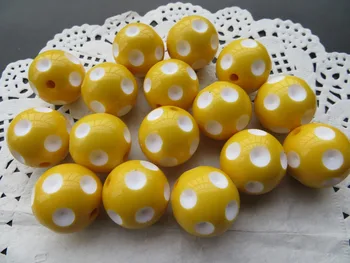 

Kwoi vita Colorful Handmade 20mm 100pcs yellow Color Resin Acrylic Polka Dot Beads for Chunky beads necklaceWholesales