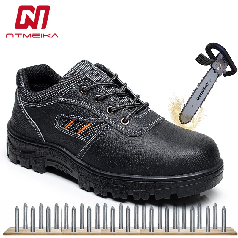 

PU Leather Work Safety Shoes Men Steel Toe Protective Footwear Lightweight Black Work Boots Men Casual Safety Boots