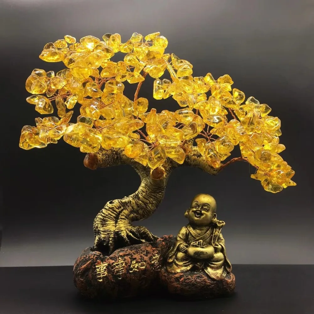 Камни и кристаллы цитрин кварцевый драгоценный камень денежное дерево для праздничного подарка денежное богатство bay