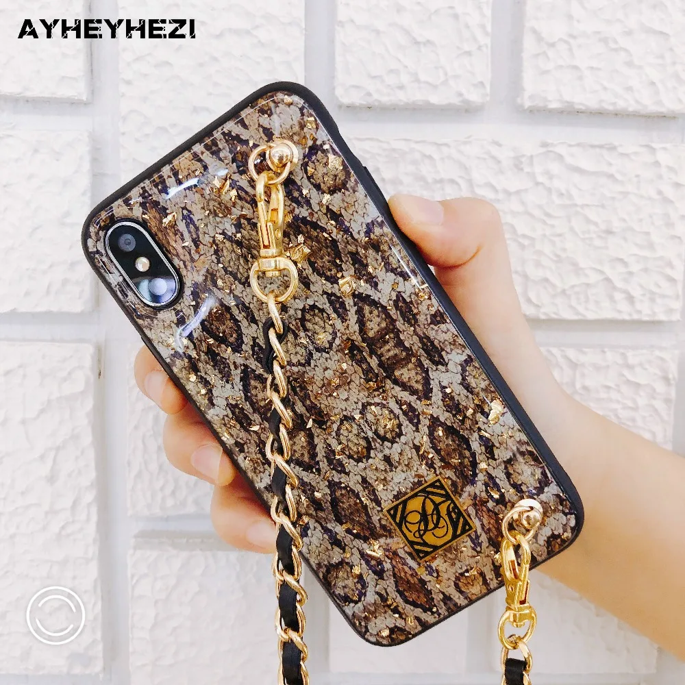 Bling Glitter Cell Phone Case Cover Crossbody with strap long chain Necklace For iPhone XS MAX ...