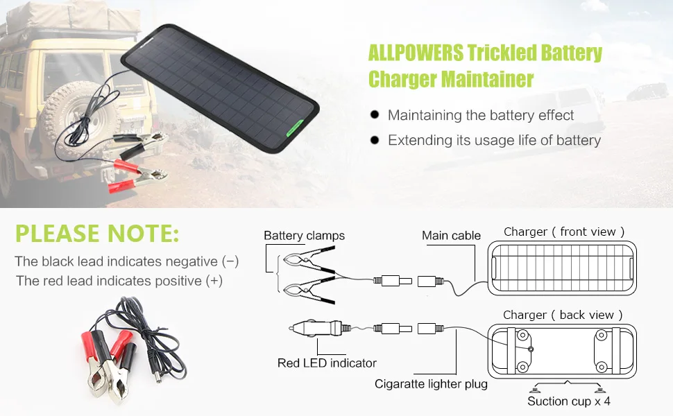 Портативное автомобильное зарядное устройство ALLPOWERS на солнечной батарее, 18 в, 12 В, 7,5 Вт, зарядное устройство на солнечной батарее, Ремонтный аккумулятор, лодка, мотоцикл