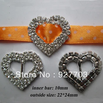 

(CM58 10mm) 50pcs double heart rhinestone buckle in silver plated for wedding invirtation card