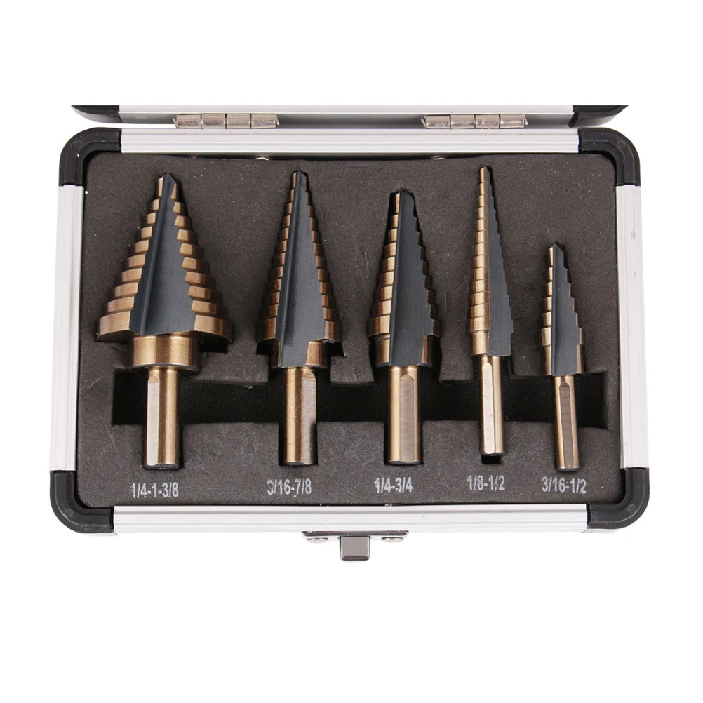 5Pcs HSS Cobalt Multiple Hole 50 Sizes Step Drill Bit Set Tools W/ Aluminum Case