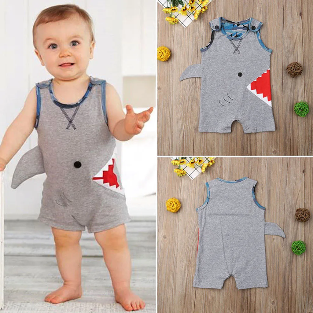 

Summer baby sleeveless jumpsuit cartoon shark robes Bodysuit body infantil roupa infantil menina roupa infantil menina#M3