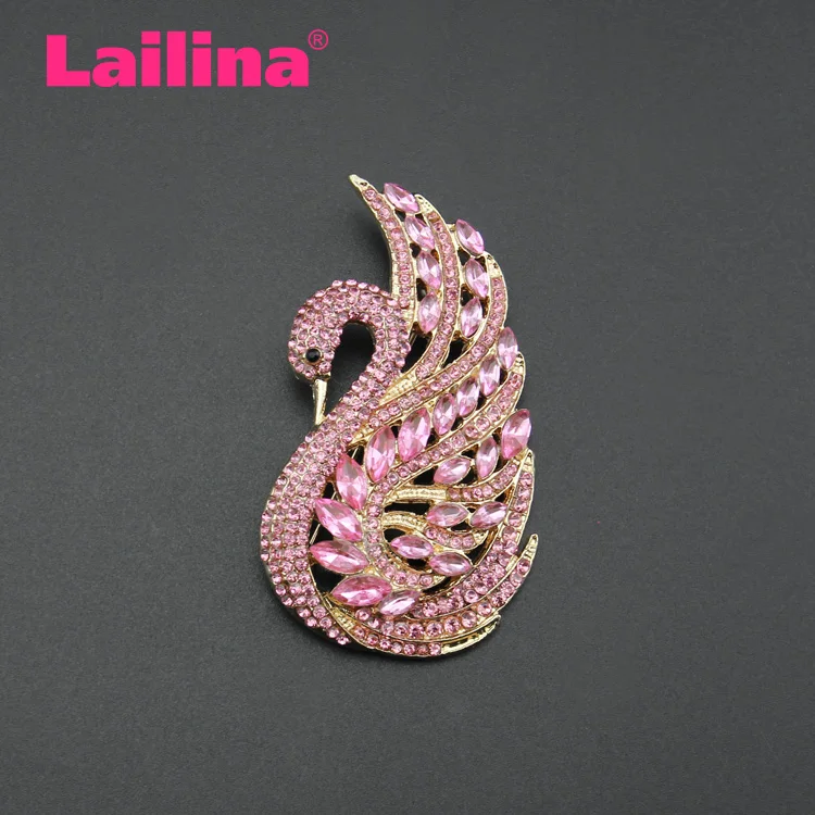 

10pcs/lot Pink Crystal Swan Brooch Rhinestone Swan Animal Crystal Brooch Pin