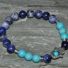 SN0287 браслет с отслеживанием показателей здоровья каменный Амулет Хамса браслет из содалита уверенность ГОРЛОВАЯ ЧАКРА Баланс йога Мала Браслет